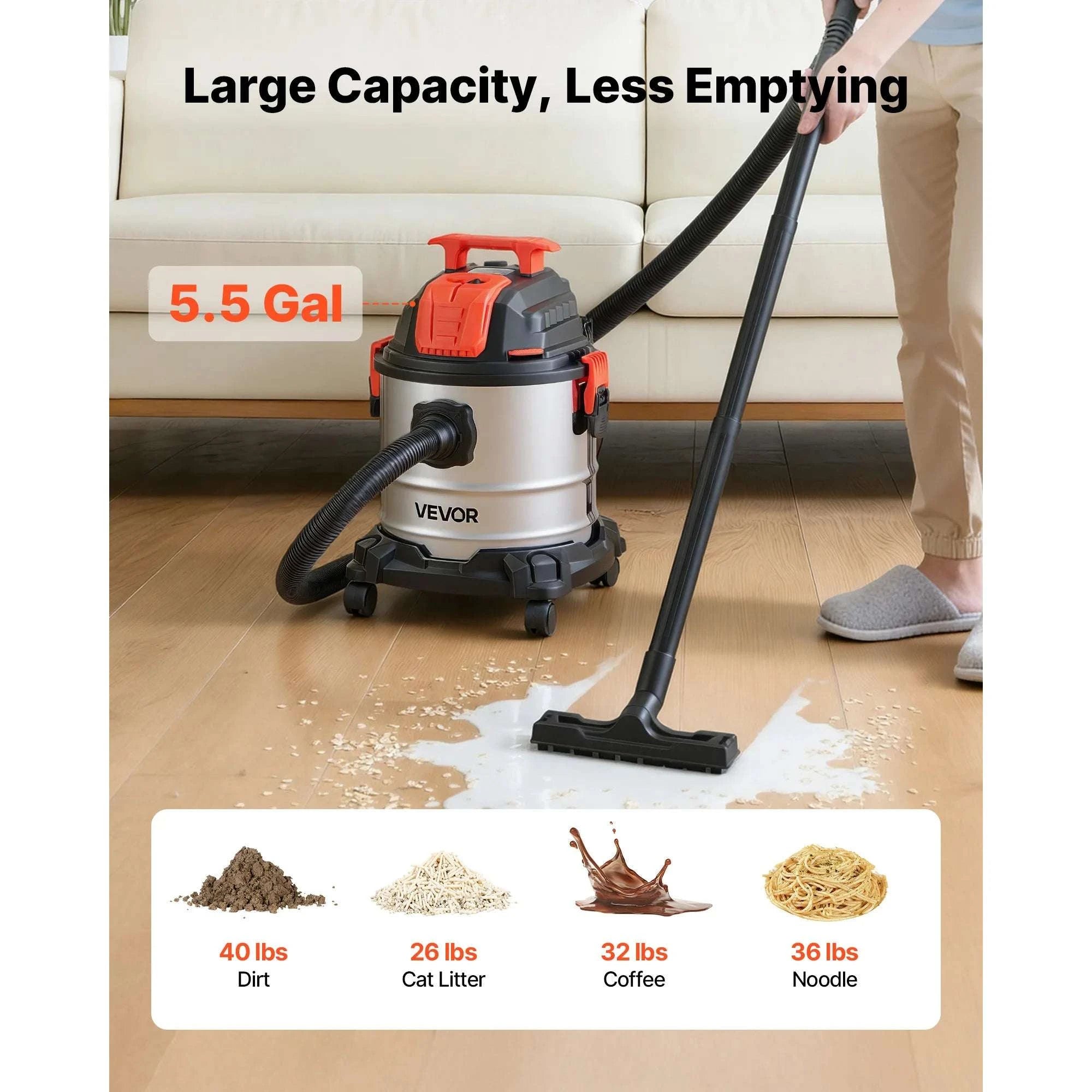 5.8 Gallon Wet Dry Shop Vacuum with Self-Cleaning Filter, 4 HP-United States / Orange Black Silver