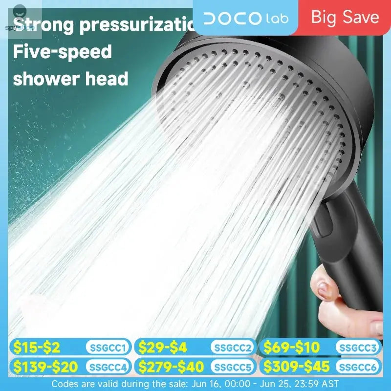 5 Modes Pressure Boost Shower Head Multifunction Adjustable Large Water Shower Nozzle Massage Bathroom Accessory Spy-shop.com