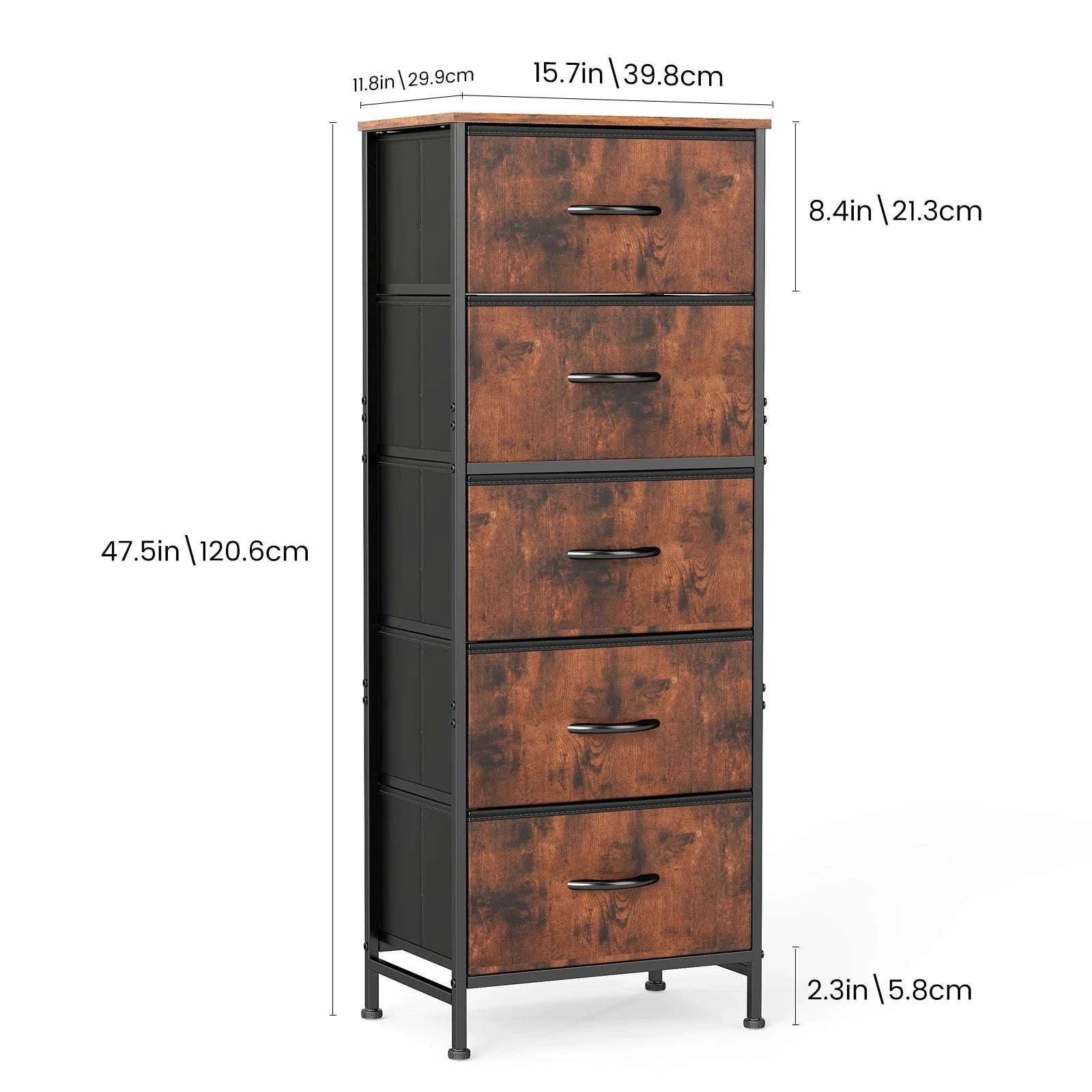 5 Drawer Fabric Dresser Cabinet Slim Storage Tower with Wood Top-black / United States