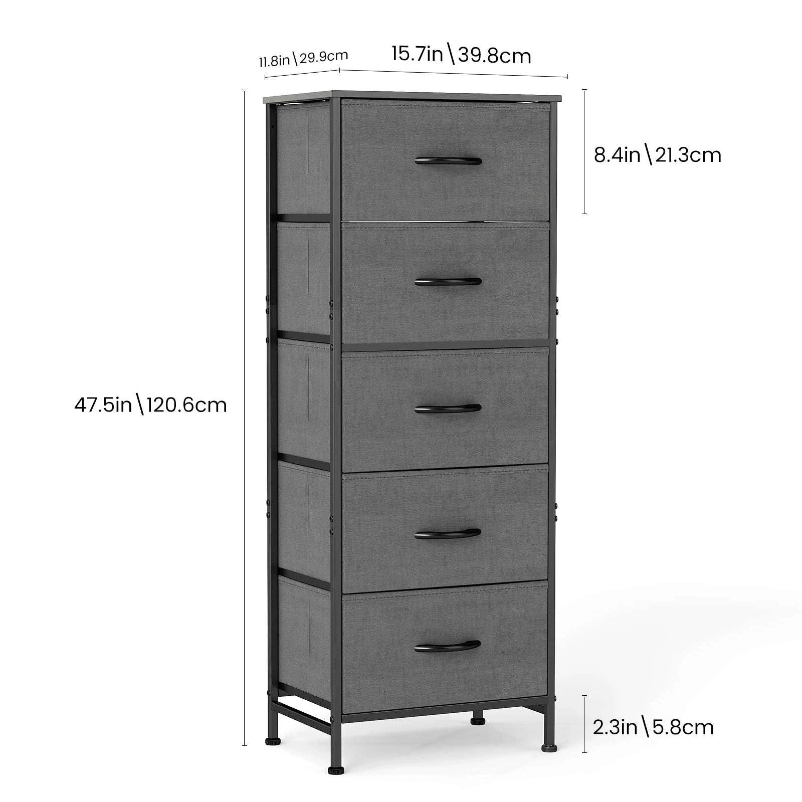 5 Drawer Fabric Dresser Cabinet Slim Storage Tower with Wood Top-black / United States