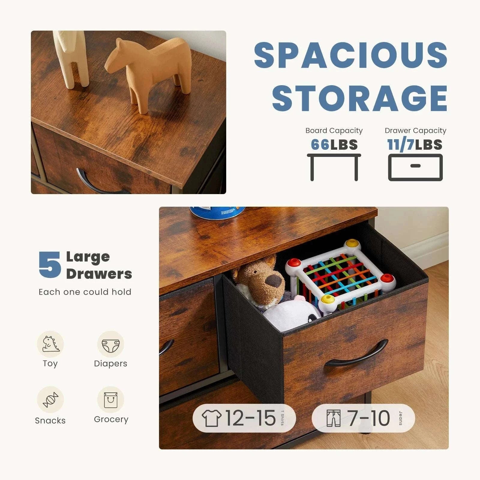 5-Drawer Fabric Dresser with Metal Frame Storage Cabinet-Ivory / GERMANY