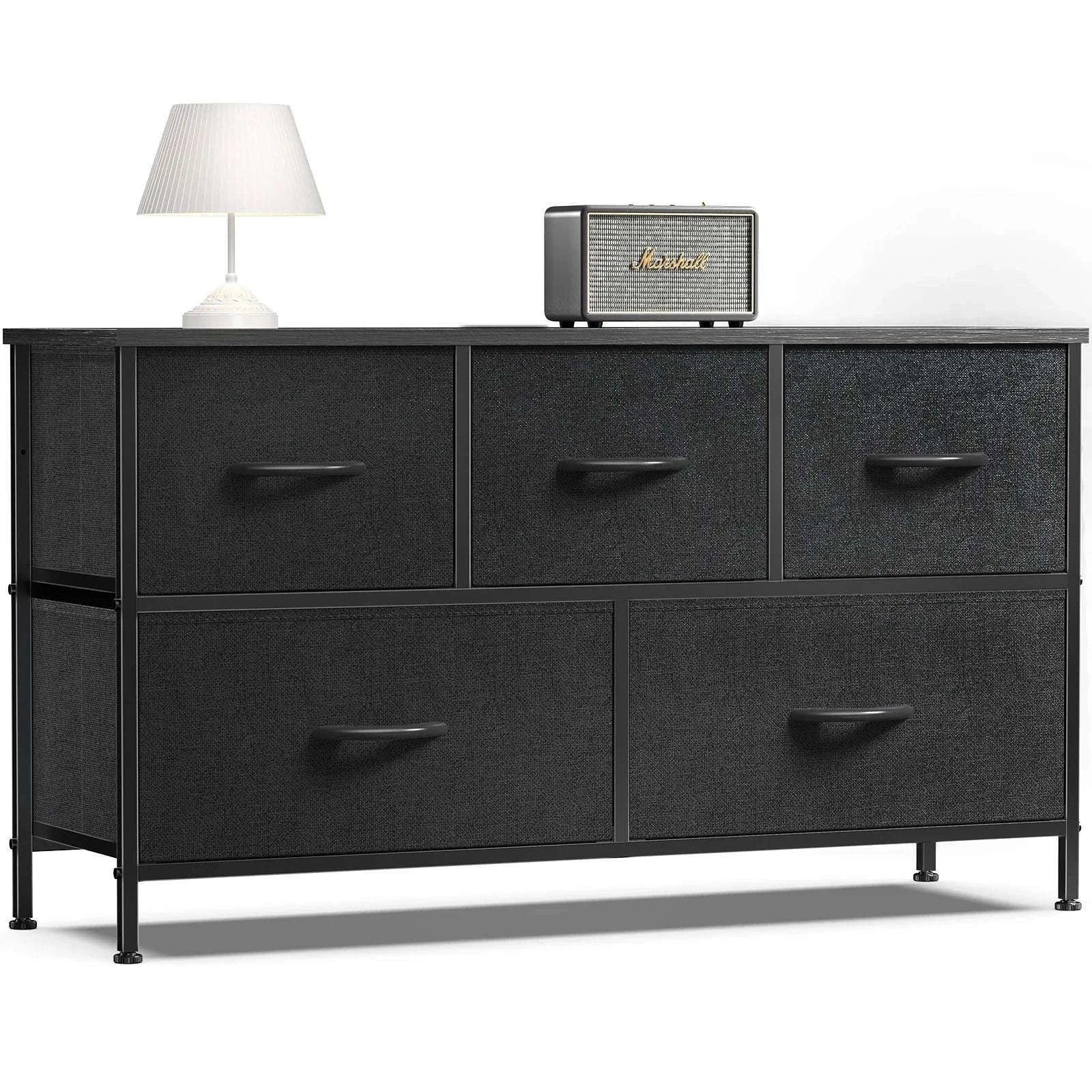 5-Drawer Fabric Dresser with Metal Frame Storage Cabinet-Ivory / GERMANY