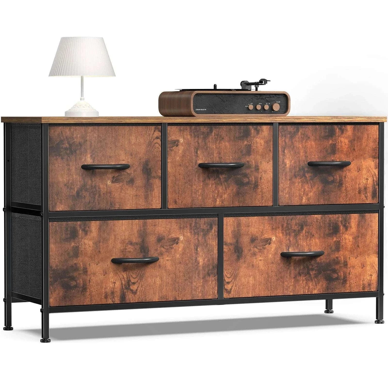 5-Drawer Fabric Dresser with Metal Frame Storage Cabinet-Ivory / GERMANY
