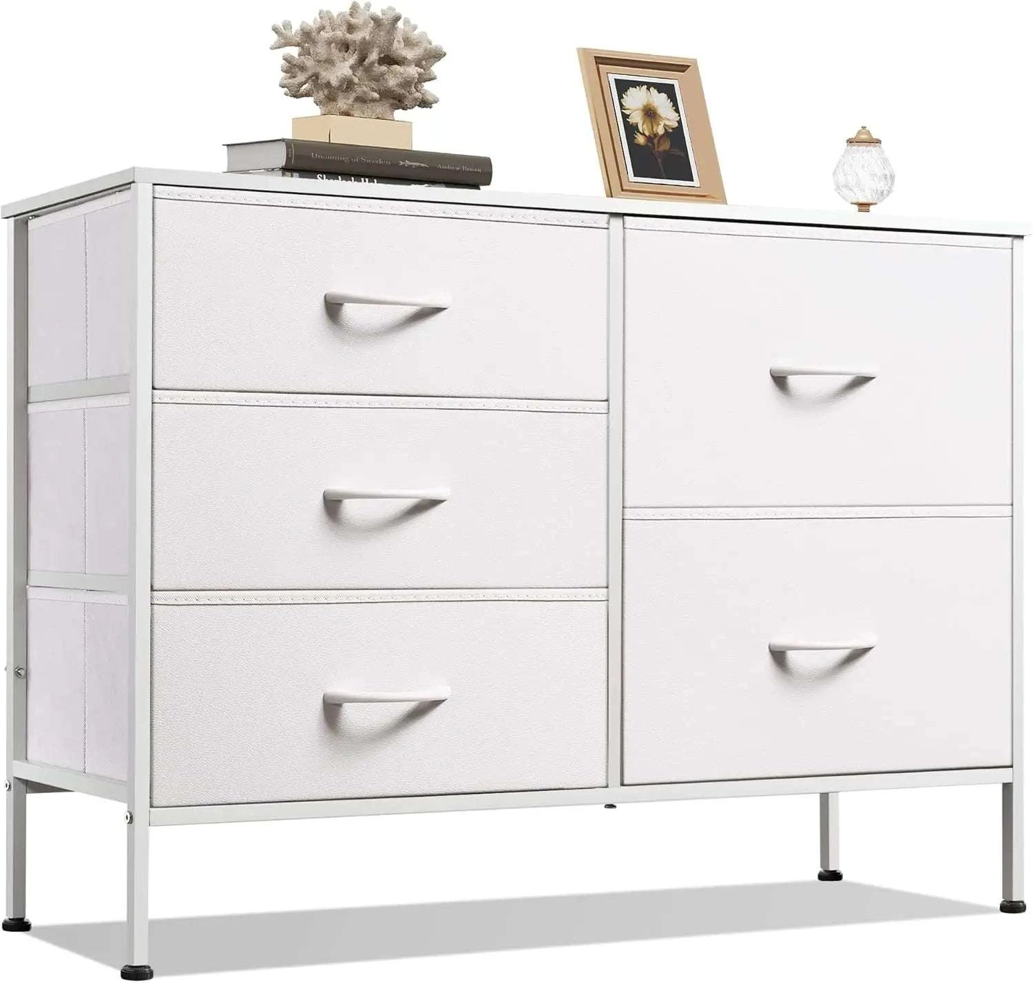 5-Drawer Fabric Dresser with Metal Frame Storage Organizer-Grey / United States