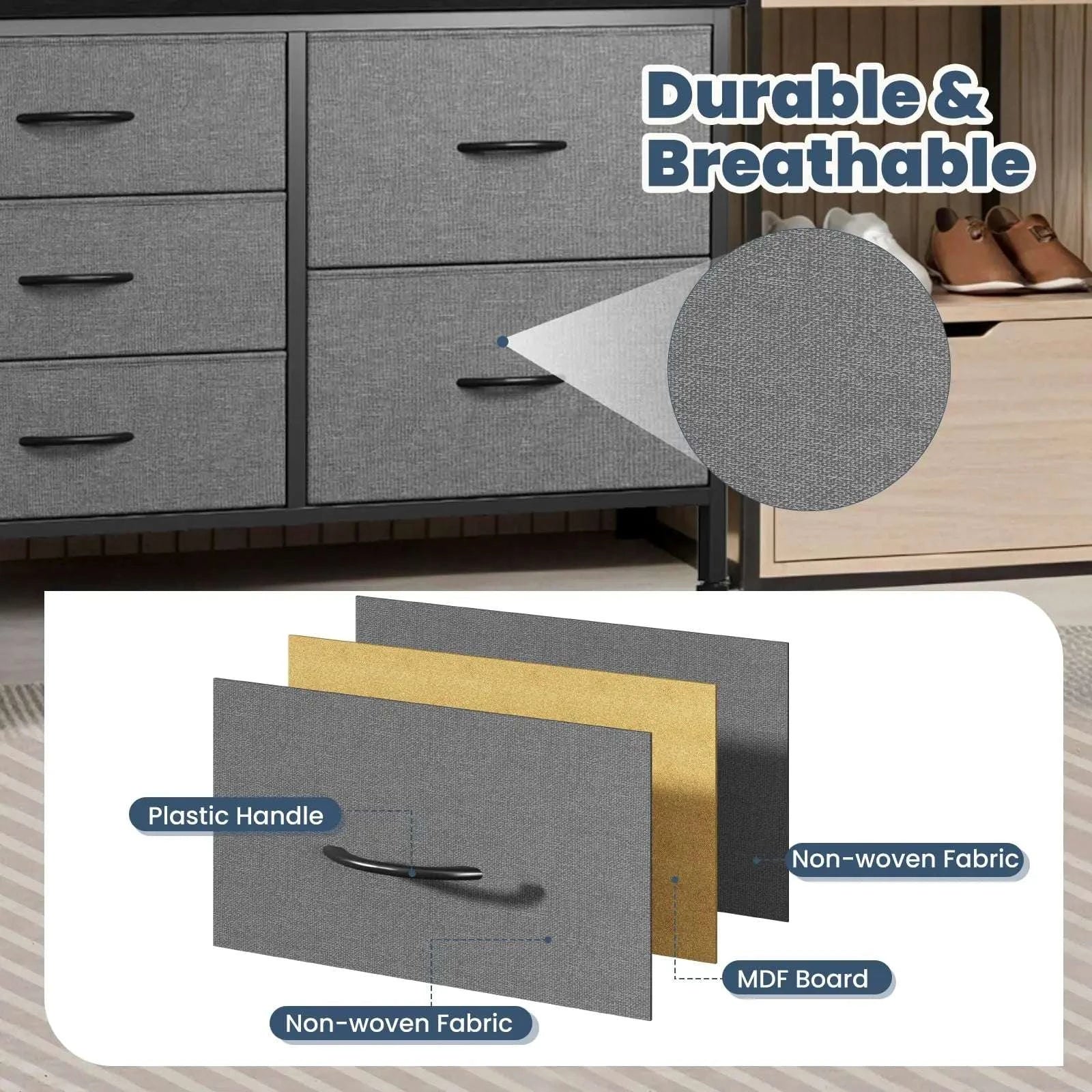 5-Drawer Fabric Dresser with Metal Frame Storage Organizer-Grey / United States