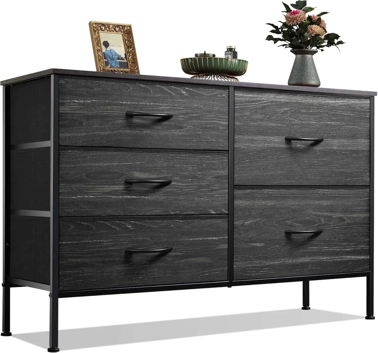 5-Drawer Fabric Dresser with Metal Frame Storage Organizer-Grey / United States