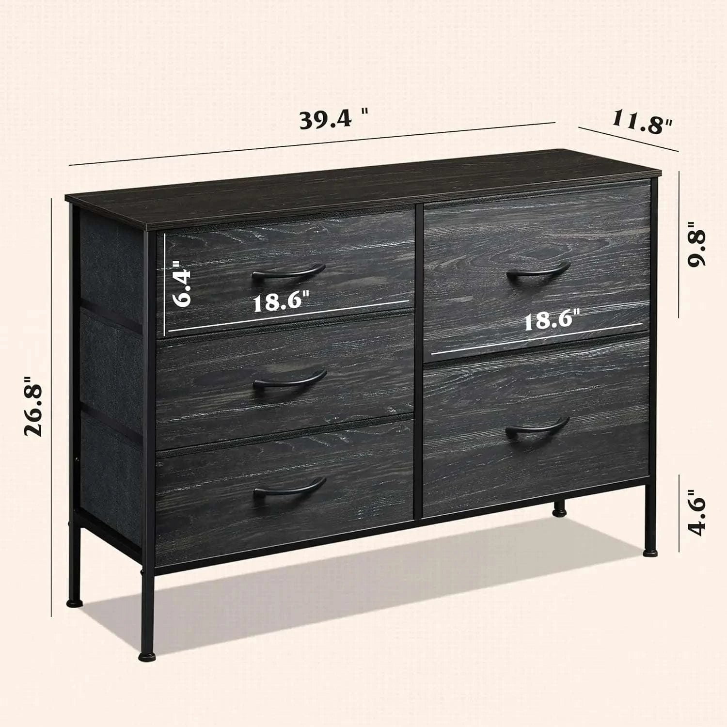 5-Drawer Fabric Dresser with Metal Frame Storage Organizer-Grey / United States