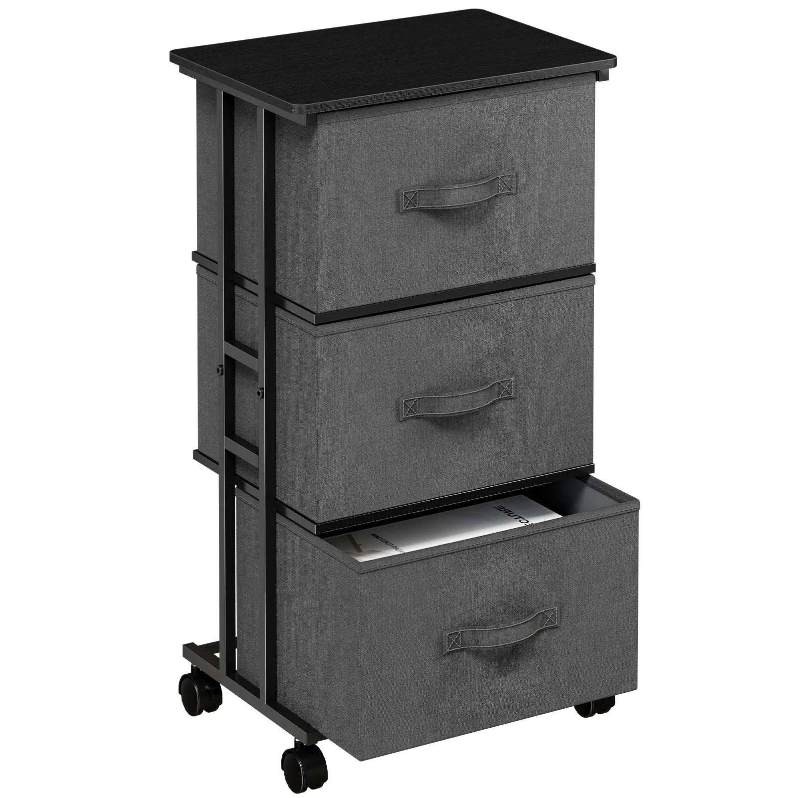 5 Drawer Fabric Storage Cabinet with Wooden Top & Rolling Design-black / United States