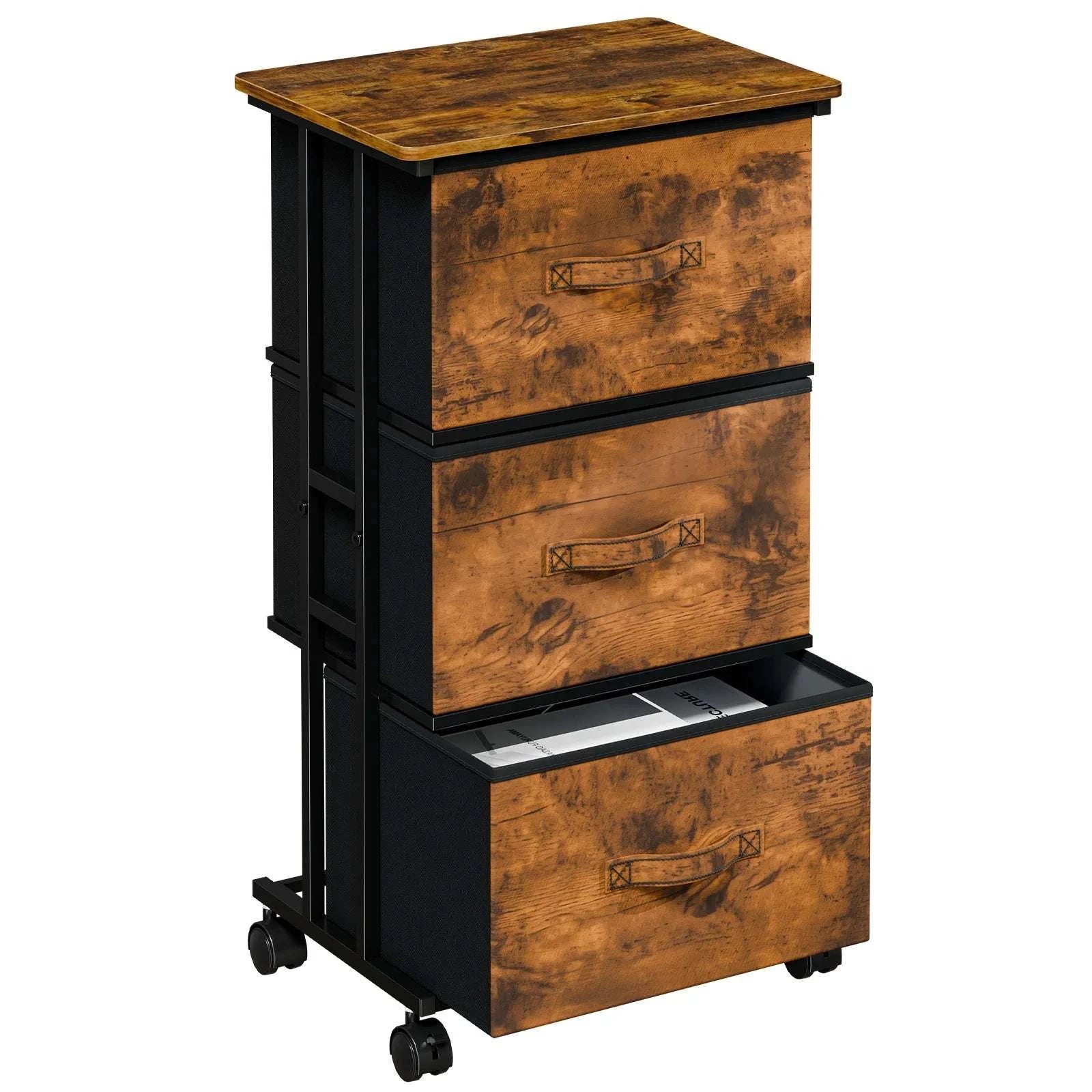 5 Drawer Fabric Storage Cabinet with Wooden Top & Rolling Design-black / United States