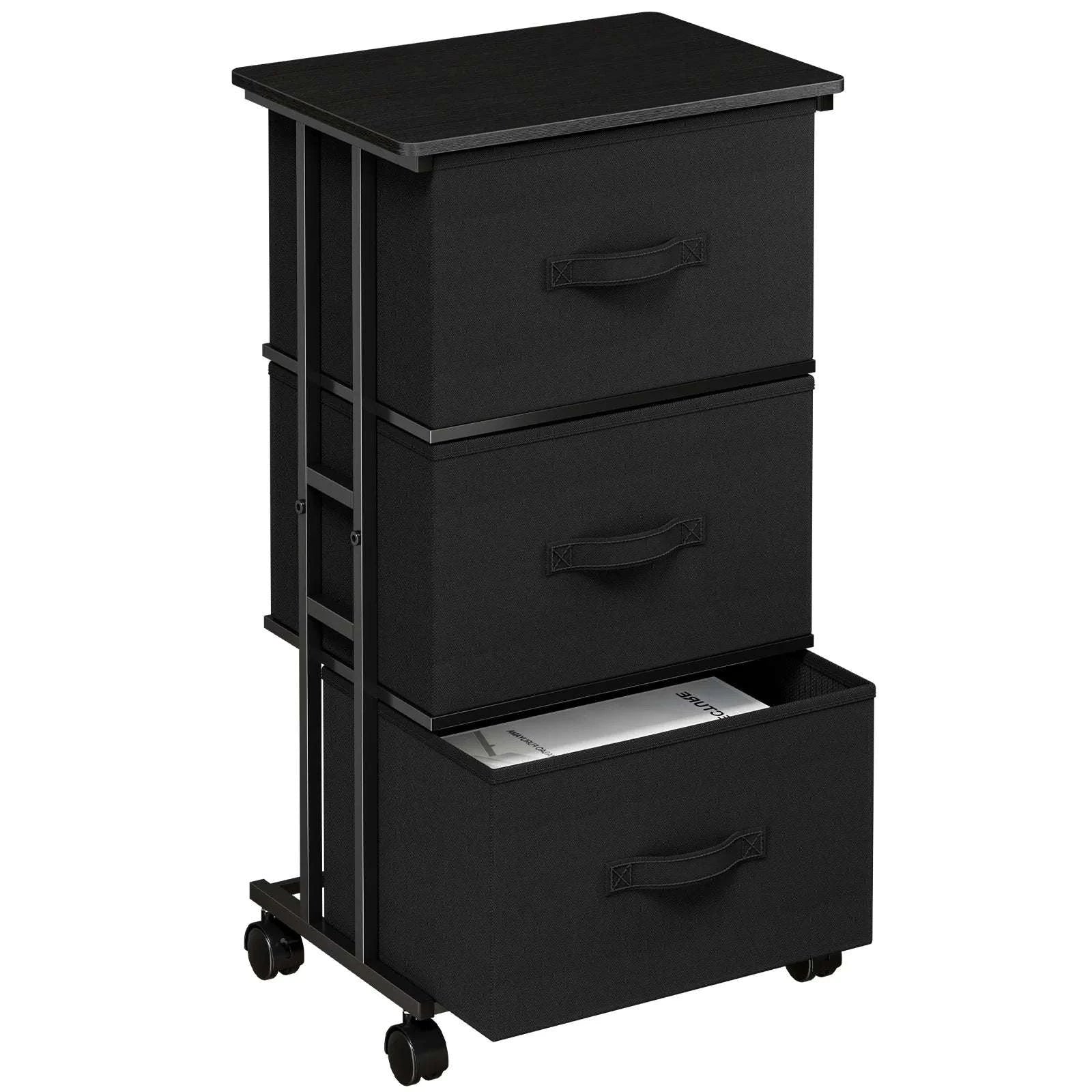 5 Drawer Fabric Storage Cabinet with Wooden Top & Rolling Design-black / United States