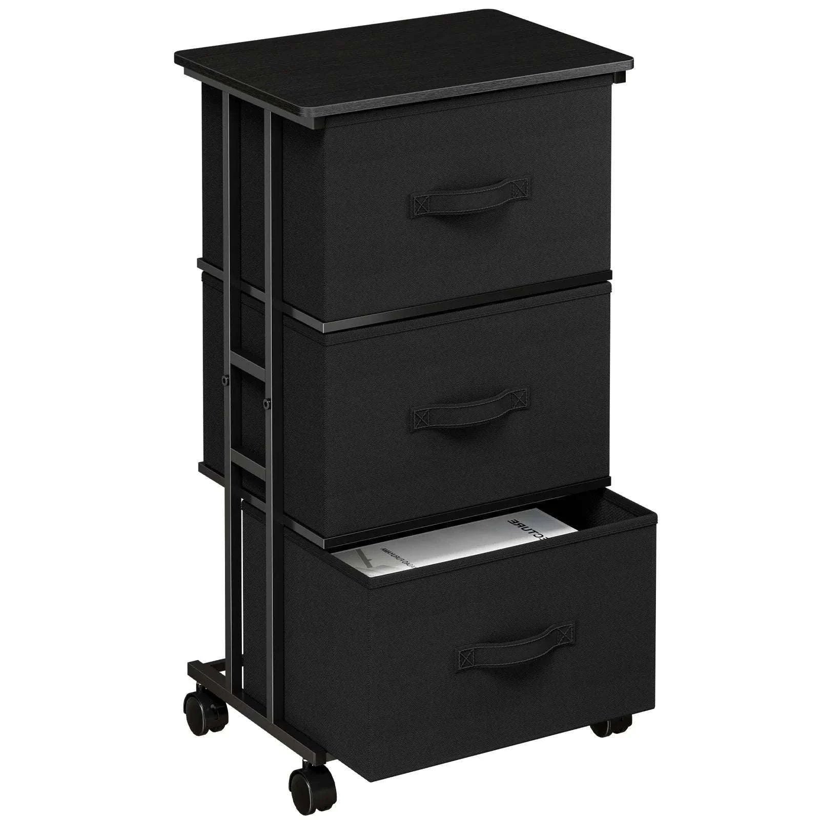 5 Drawer Fabric Storage Cabinet with Wooden Top & Rolling Design-black / United States