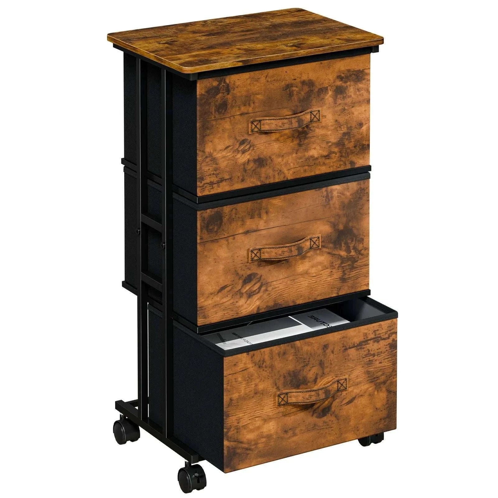 5 Drawer Fabric Storage Cabinet with Wooden Top & Rolling Design-black / United States