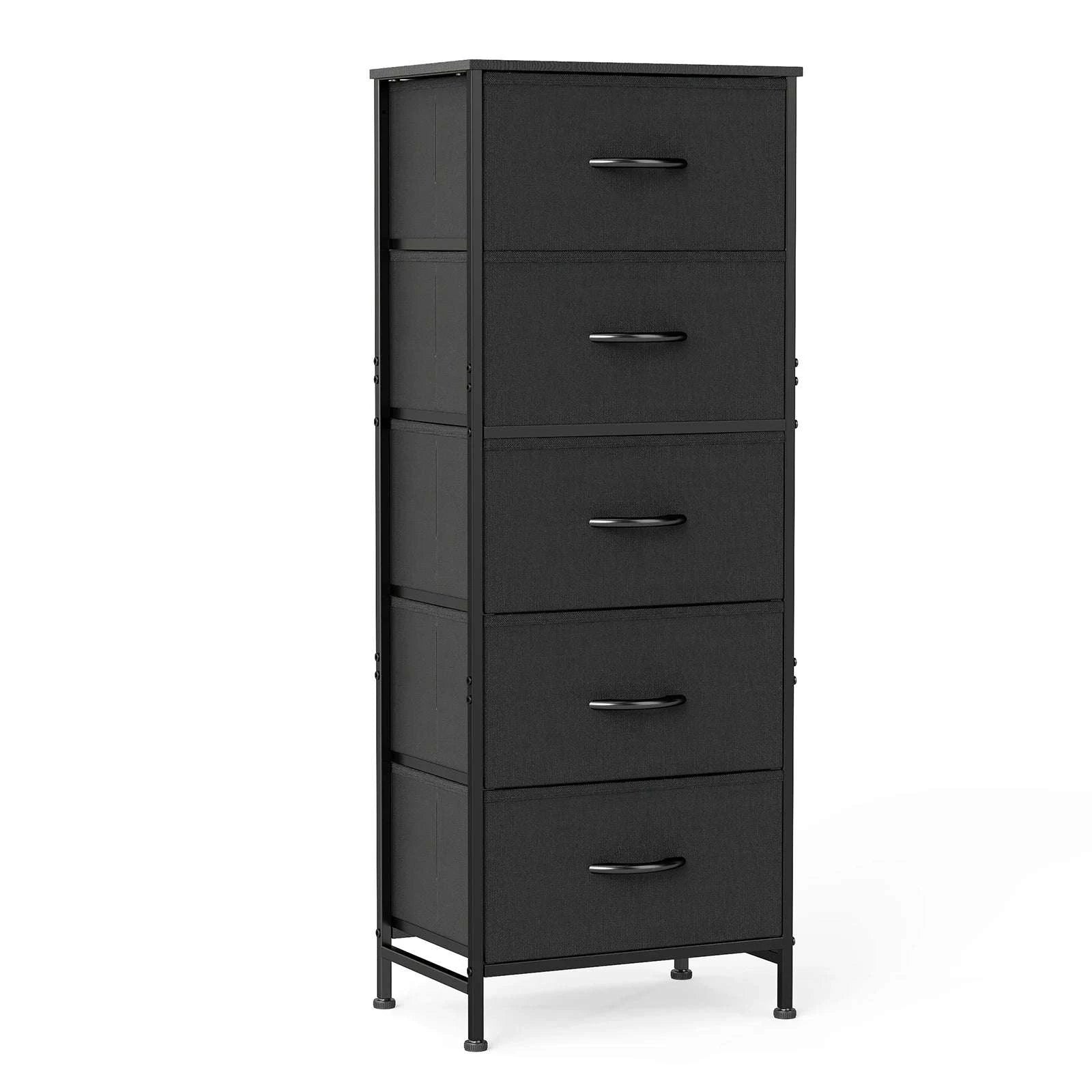 5 Drawer Narrow Dresser with Fabric Bins for Bedroom Storage-black / United States