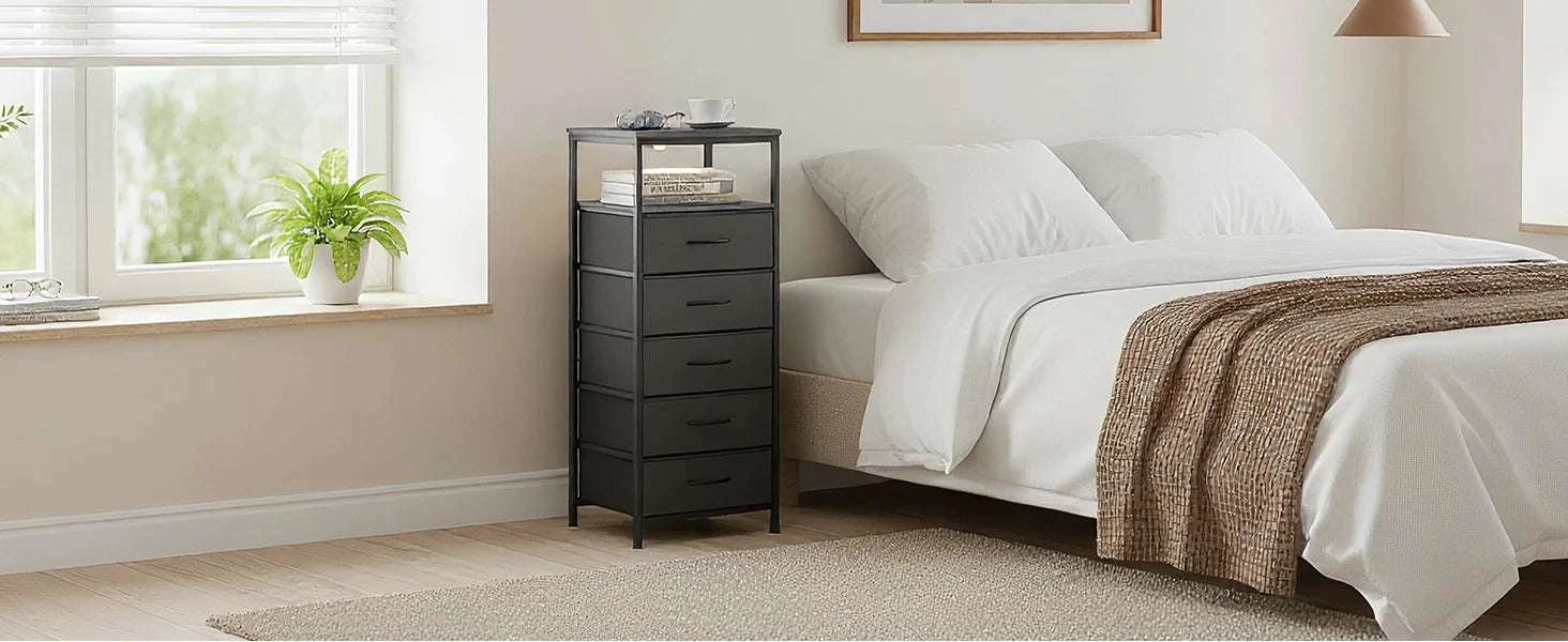 5-Drawer Nightstand with Charging Station, LED Lights & Storage-black / United States