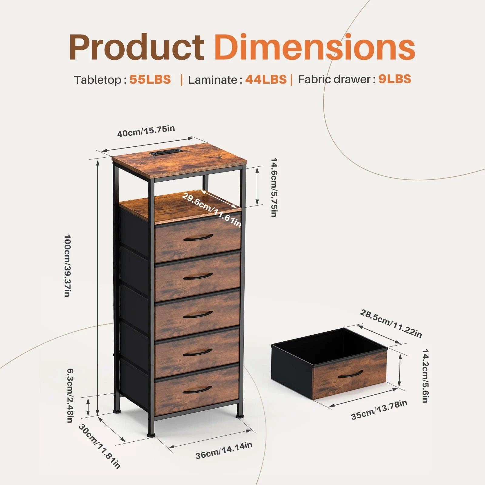 5-Drawer Nightstand with Charging Station USB & LED Light-black / United States