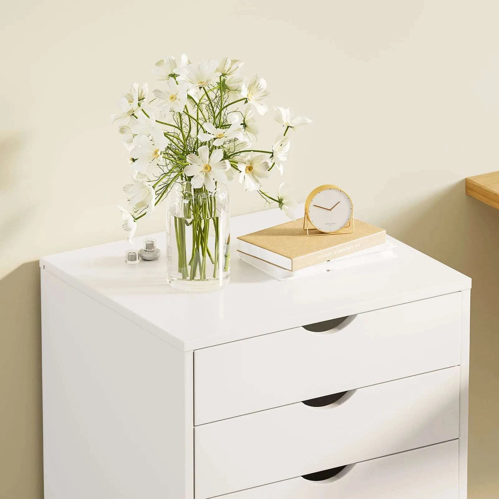 5 Drawer Rolling Nightstand Cabinet with Waterproof Top Surface-black / United States