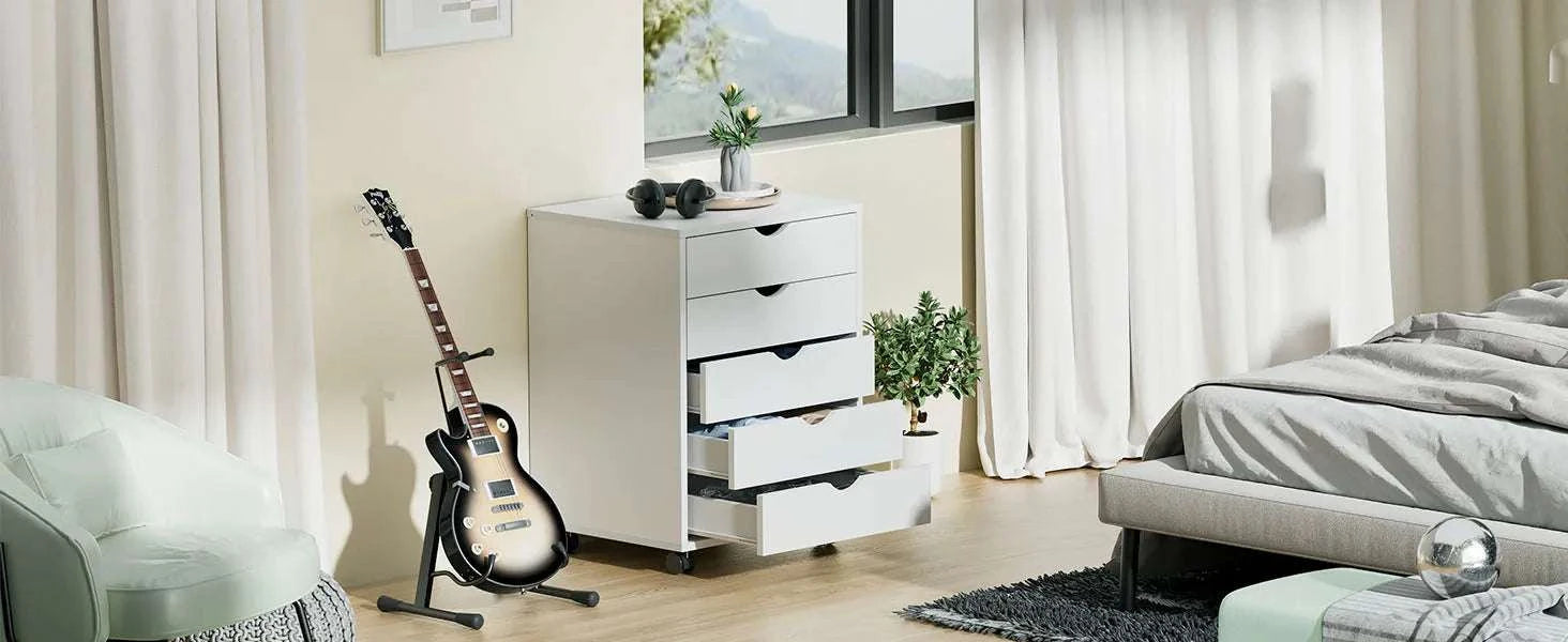 5 Drawer Rolling Nightstand Cabinet with Waterproof Top Surface-black / United States