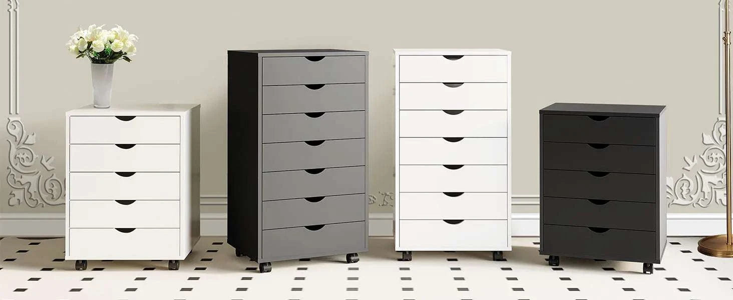 5 Drawer Rolling Nightstand Cabinet with Waterproof Top Surface-black / United States