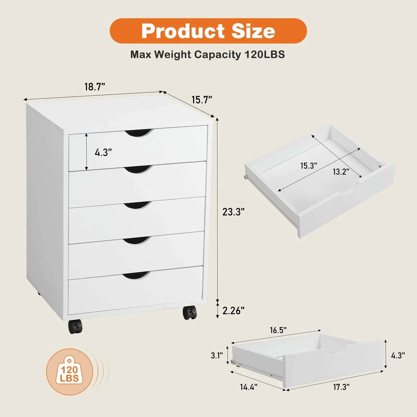 5 Drawer Rolling Nightstand Cabinet with Waterproof Top Surface-black / United States