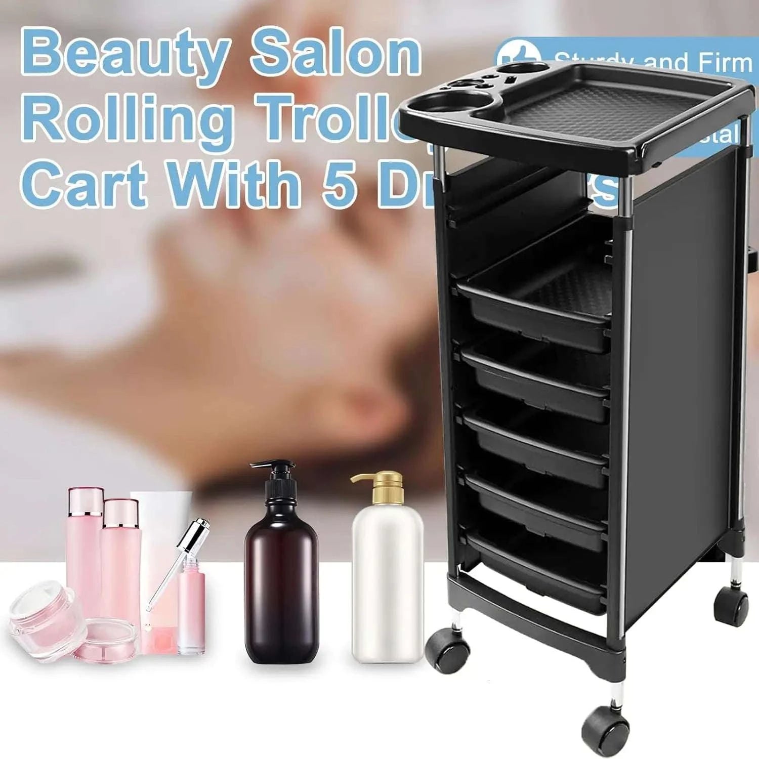 5-Drawer Rolling Trolley Cart with Dividers for Salon & Workspace-United States