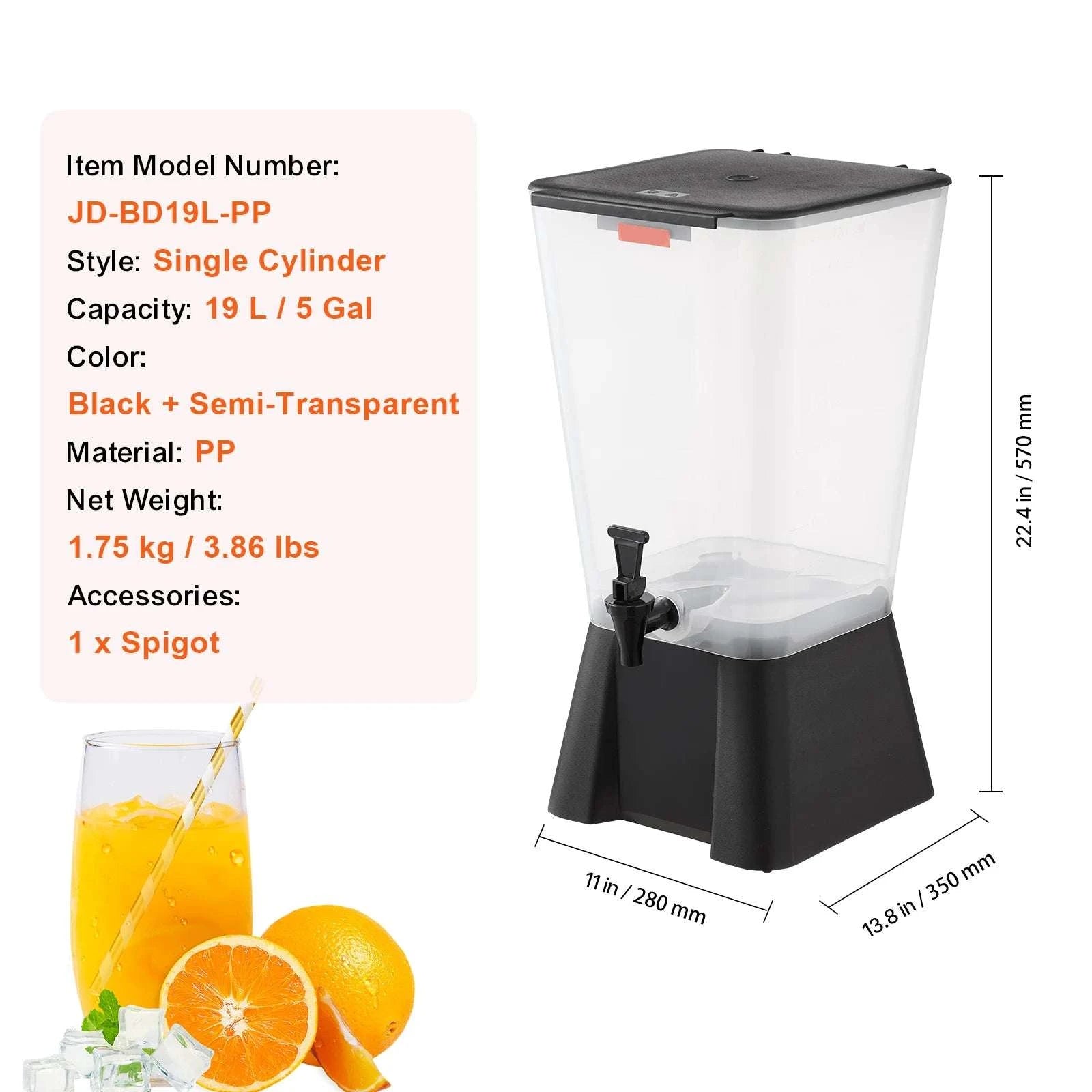 5 Gallon Beverage Dispenser with No-Drip Spigot for Parties & Events-19L / United States