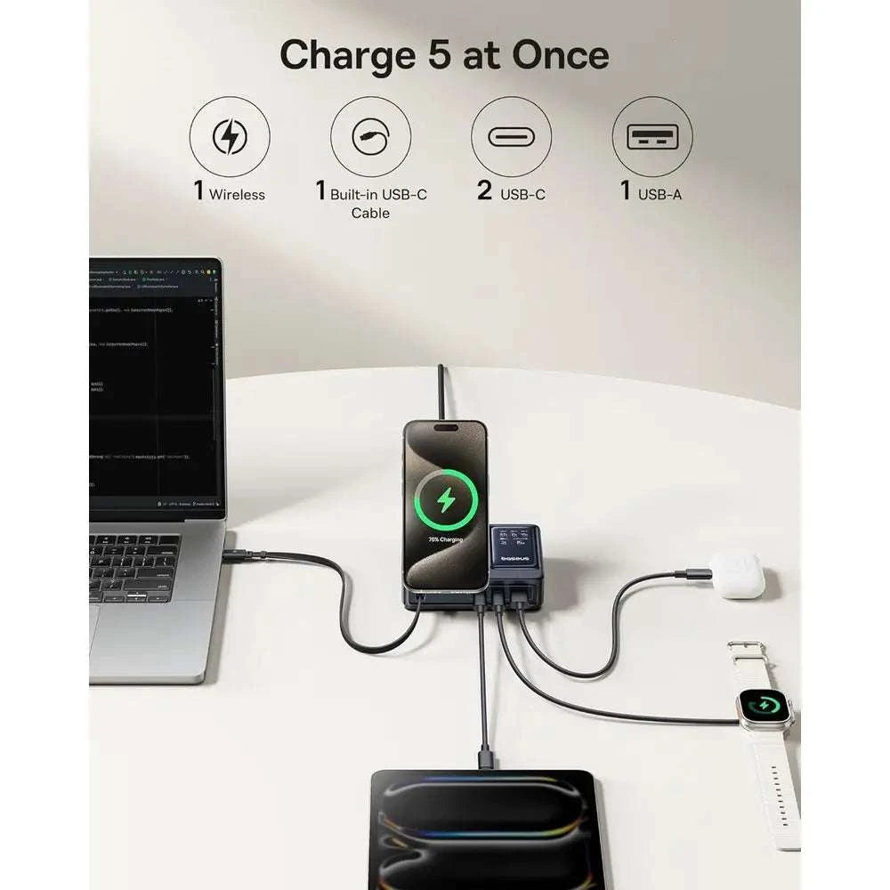 5-in-1 140W Charging Station with Qi2 Magnetic Wireless & Retractable Cable-United States