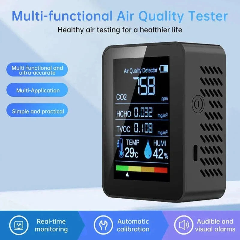 5-in-1 Air Quality Monitor with CO₂, TVOC & Formaldehyde Detection-black / China Mainland