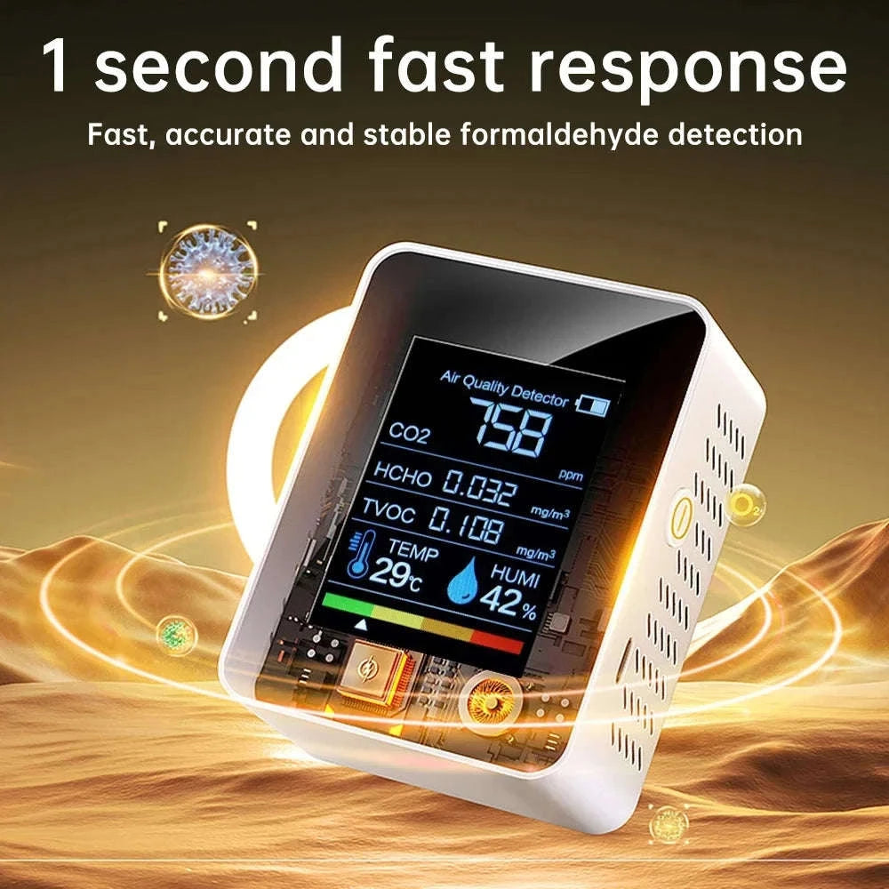 5-in-1 Air Quality Monitor with CO₂, TVOC & Formaldehyde Detection-black / China Mainland
