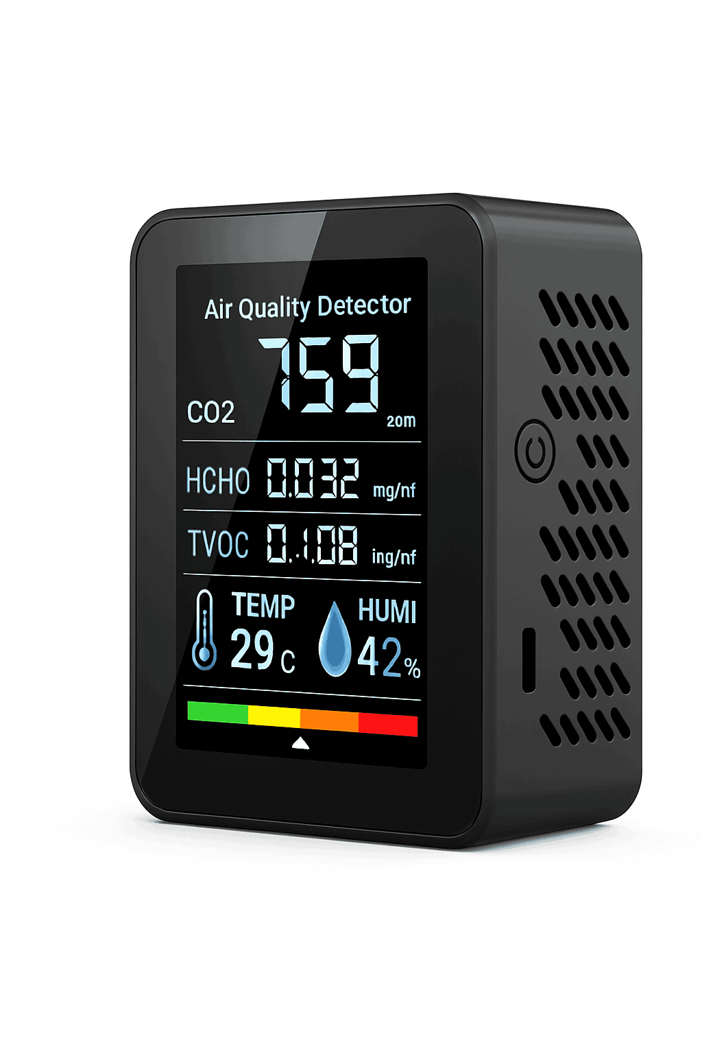 5-in-1 Air Quality Monitor with CO₂, TVOC & Formaldehyde Detection-black / China Mainland