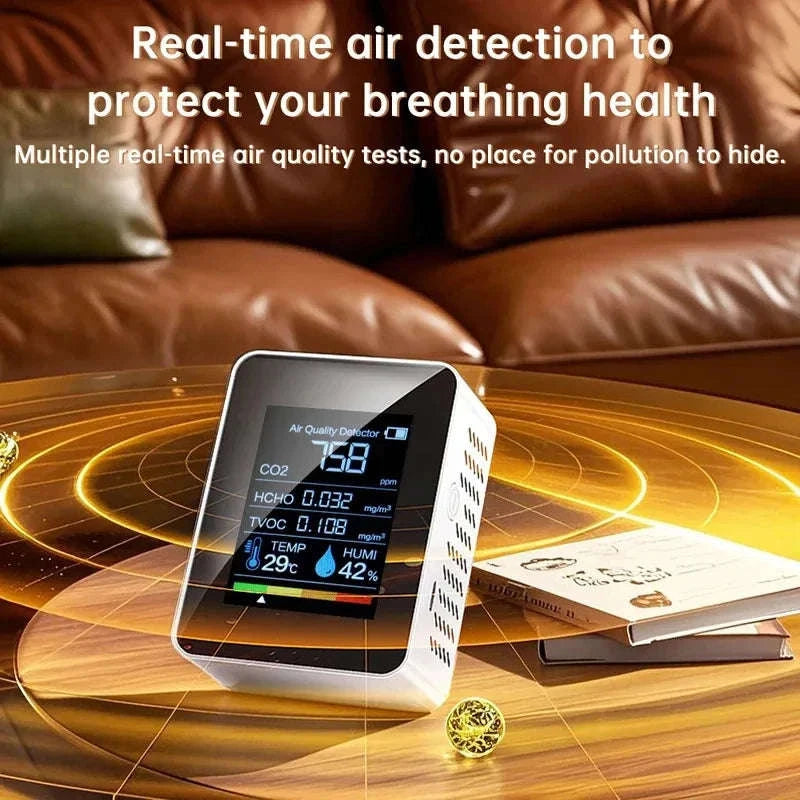 5-in-1 Air Quality Monitor with CO₂, TVOC & Formaldehyde Detection-black / China Mainland