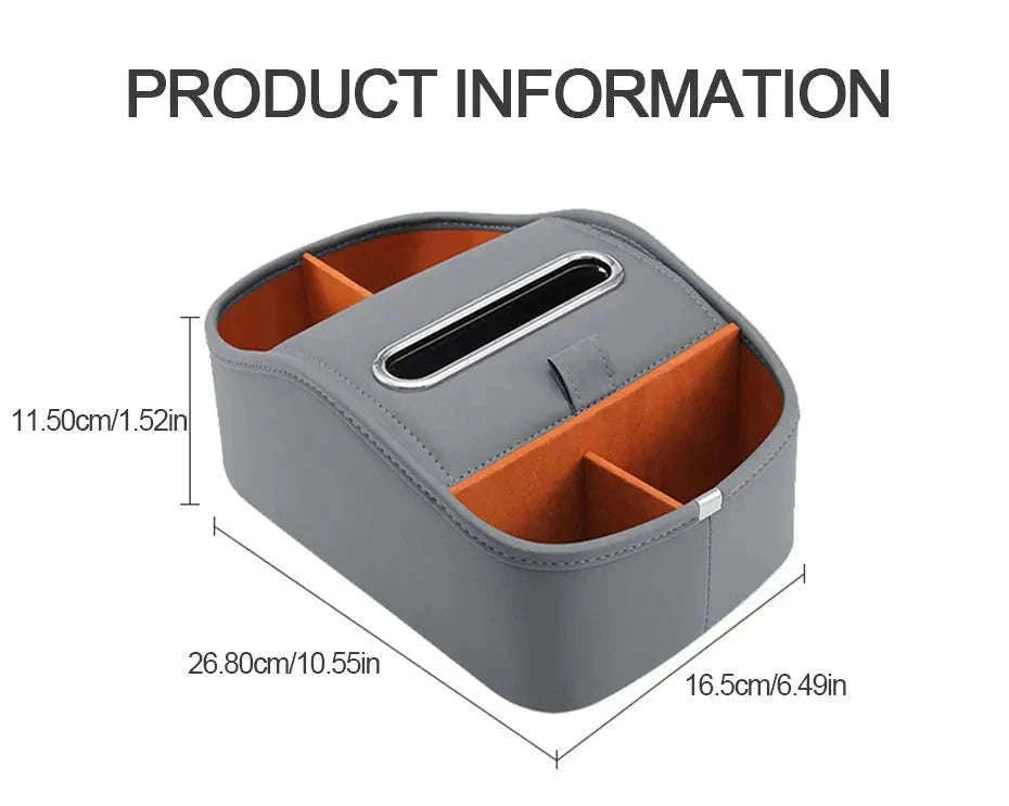 5 in 1 Car Center Console Armrest Storage Box with Tissue Holder and Cup Holder-Black 1pc