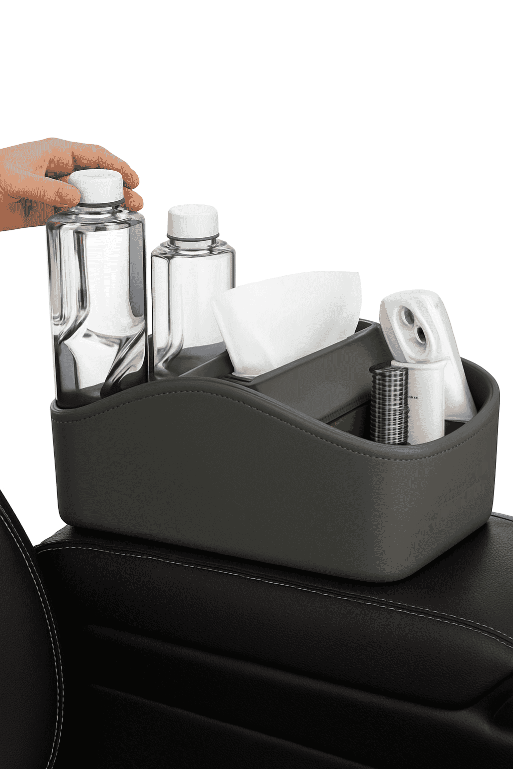 5 in 1 Car Center Console Armrest Storage Box with Tissue Holder and Cup Holder-Black 1pc