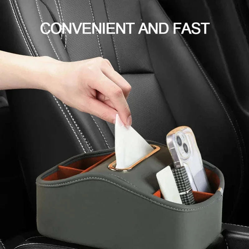 5 in 1 Car Center Console Armrest Storage Box with Tissue Holder and Cup Holder-Black 1pc