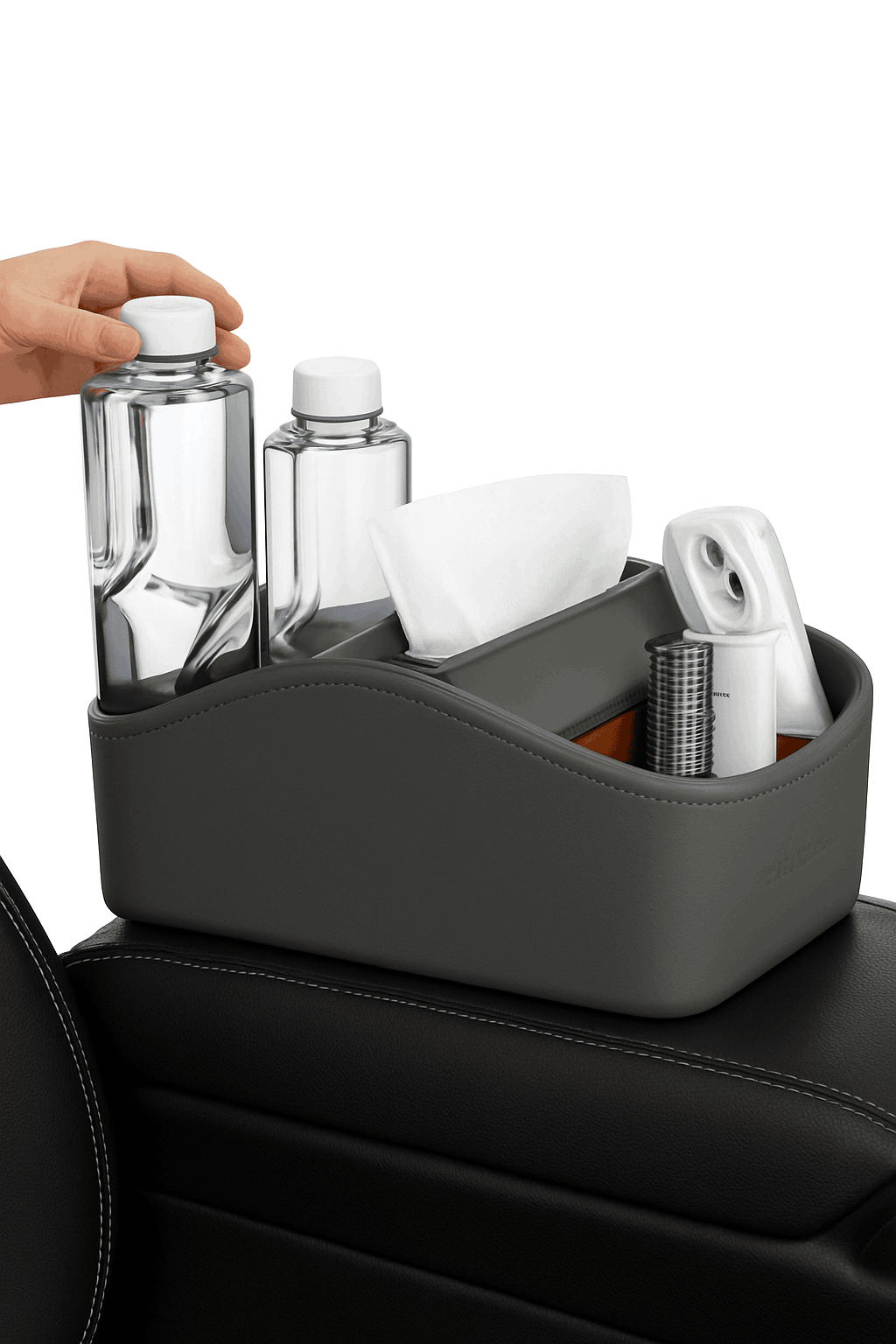5 in 1 Car Center Console Armrest Storage Box with Tissue Holder and Cup Holder-Black 1pc