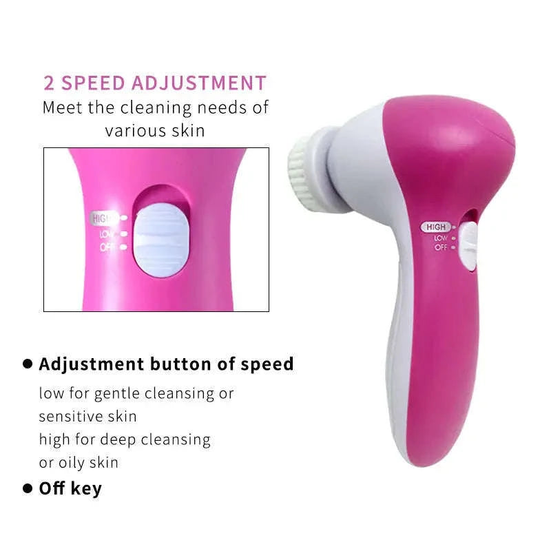 5-in-1 Electric Facial Cleansing Brush for Deep Clean & Blackhead Removal-United States / Pink