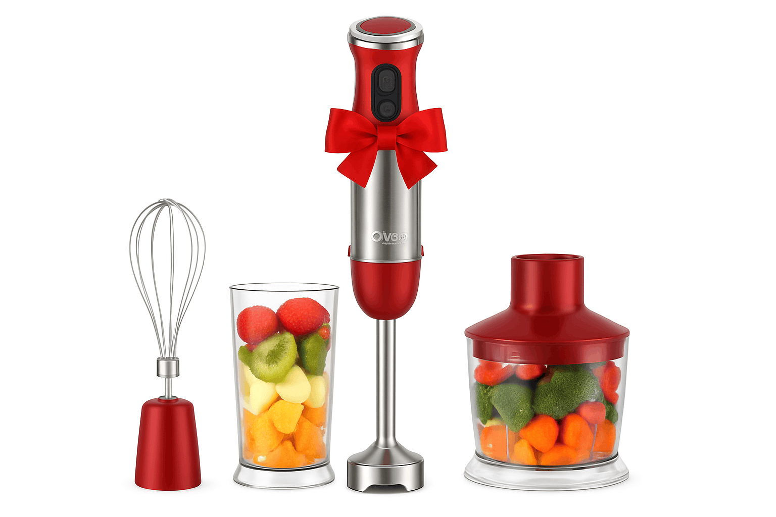 5-in-1 Hand Immersion Blender, 1000W 12 Speed Handheld Blender, Copper Motor Stainless Steel Blade Stick Blender,600ml Mixing Beaker,500ml Food Processor, Whisk, Milk Frother, BPA-Free, Red-Red / United States