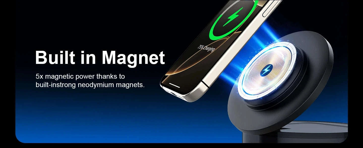 5‑in‑1 Magnetic Wireless Charging Station with Bluetooth Speaker and Night Light-black