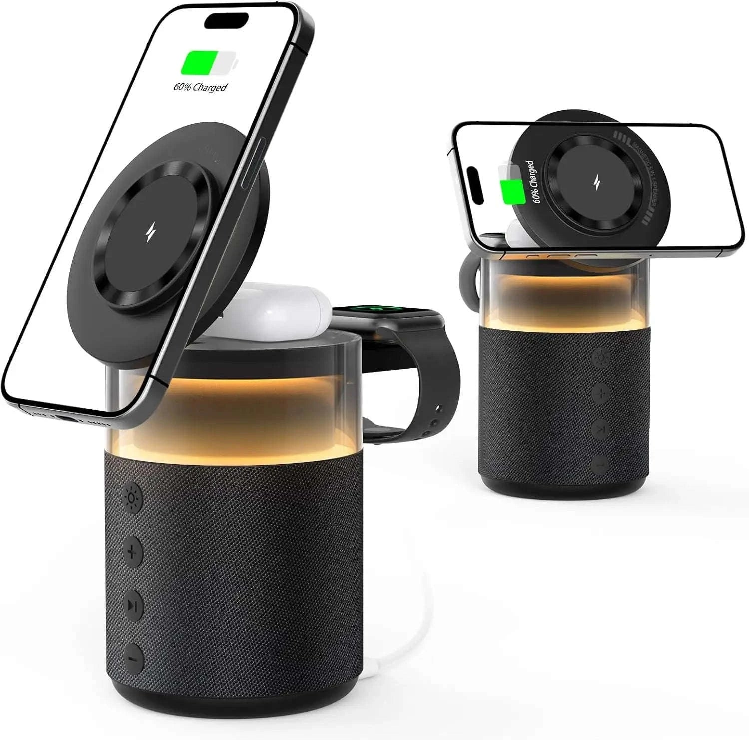 5‑in‑1 Magnetic Wireless Charging Station with Bluetooth Speaker and Night Light-black