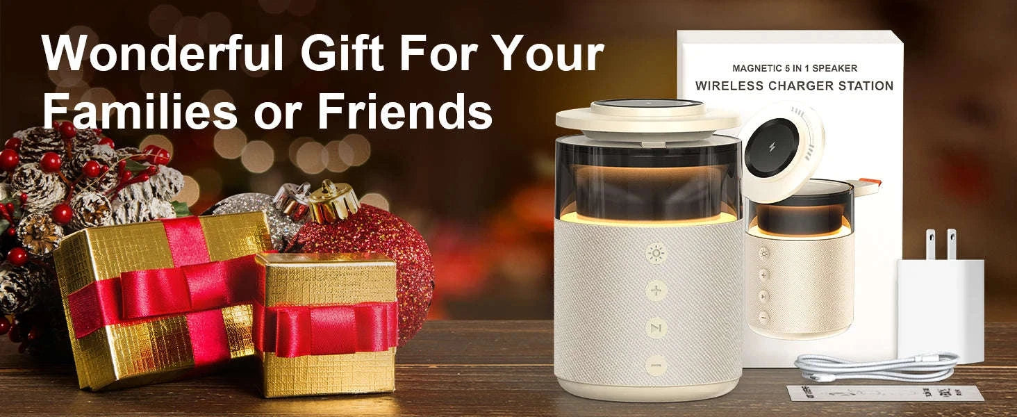 5‑in‑1 Magnetic Wireless Charging Station with Bluetooth Speaker and Night Light-black