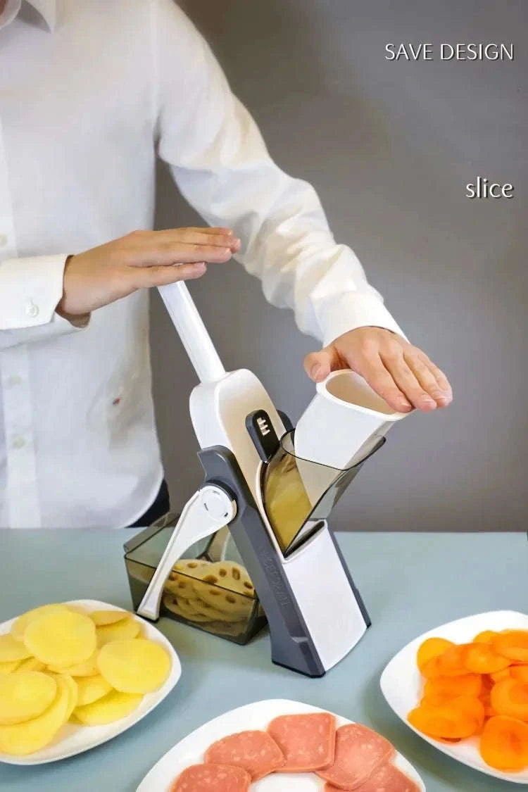 5-in-1 Multifunctional Vegetable Cutter Slicer Grater Garlic Chopper-Blue