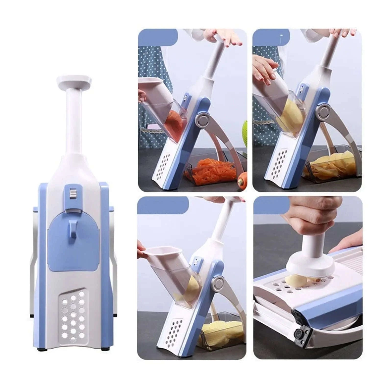 5-in-1 Multifunctional Vegetable Cutter Slicer Grater Garlic Chopper-Blue