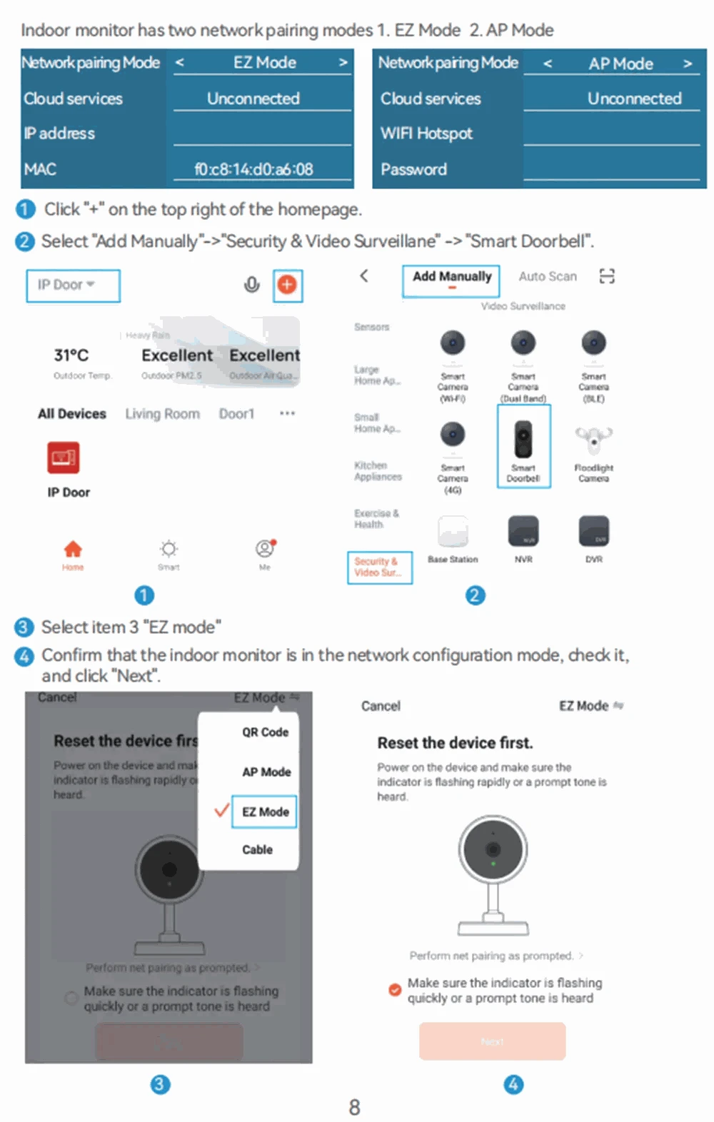 5‑in‑1 Smart Fingerprint Doorbell Video Intercom System-W1D-1M7inchW-32G