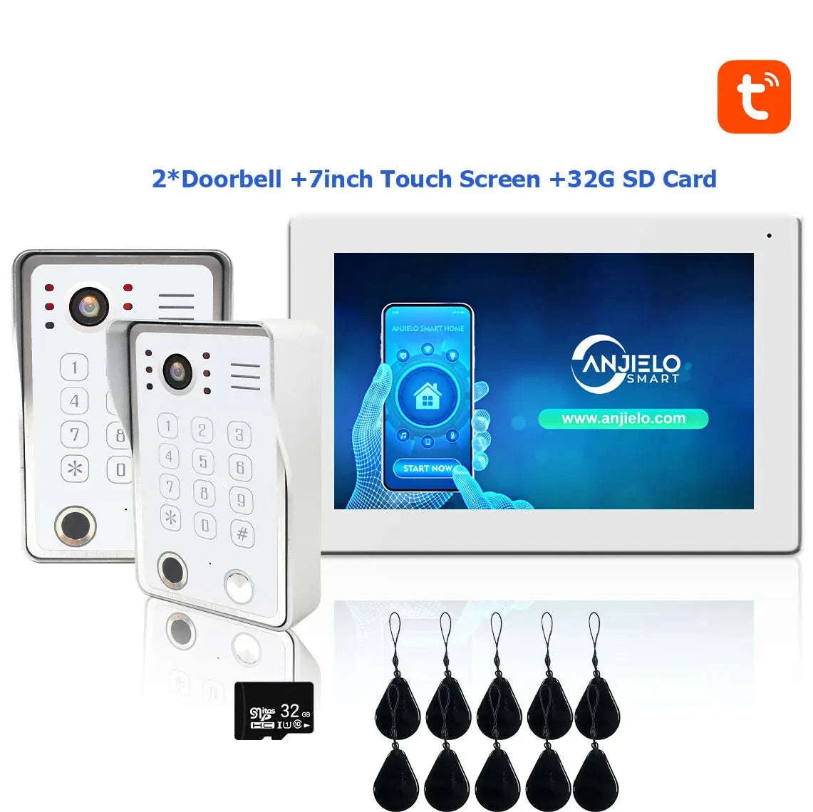 5‑in‑1 Smart Fingerprint Doorbell Video Intercom System-W1D-1M7inchW-32G