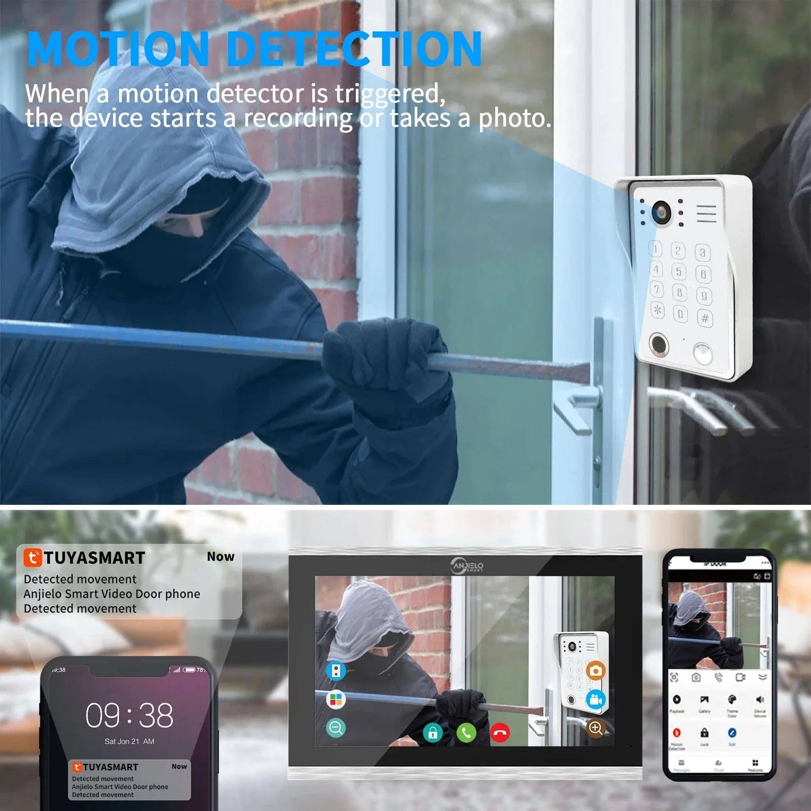 5‑in‑1 Smart Fingerprint Doorbell Video Intercom System-W1D-1M7inchW-32G