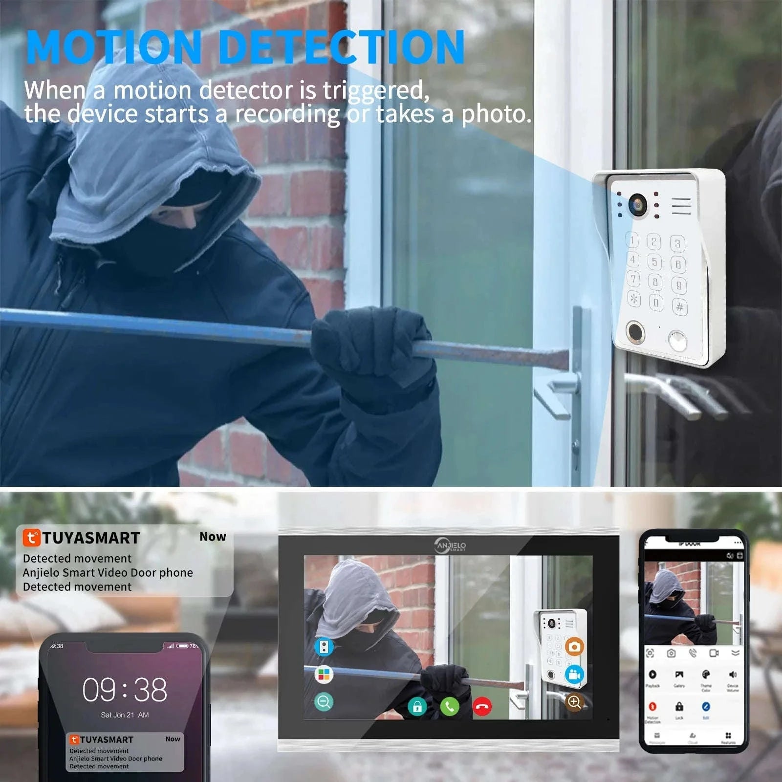 5‑in‑1 Smart Fingerprint Doorbell Video Intercom System-W1D-1M7inchW-32G