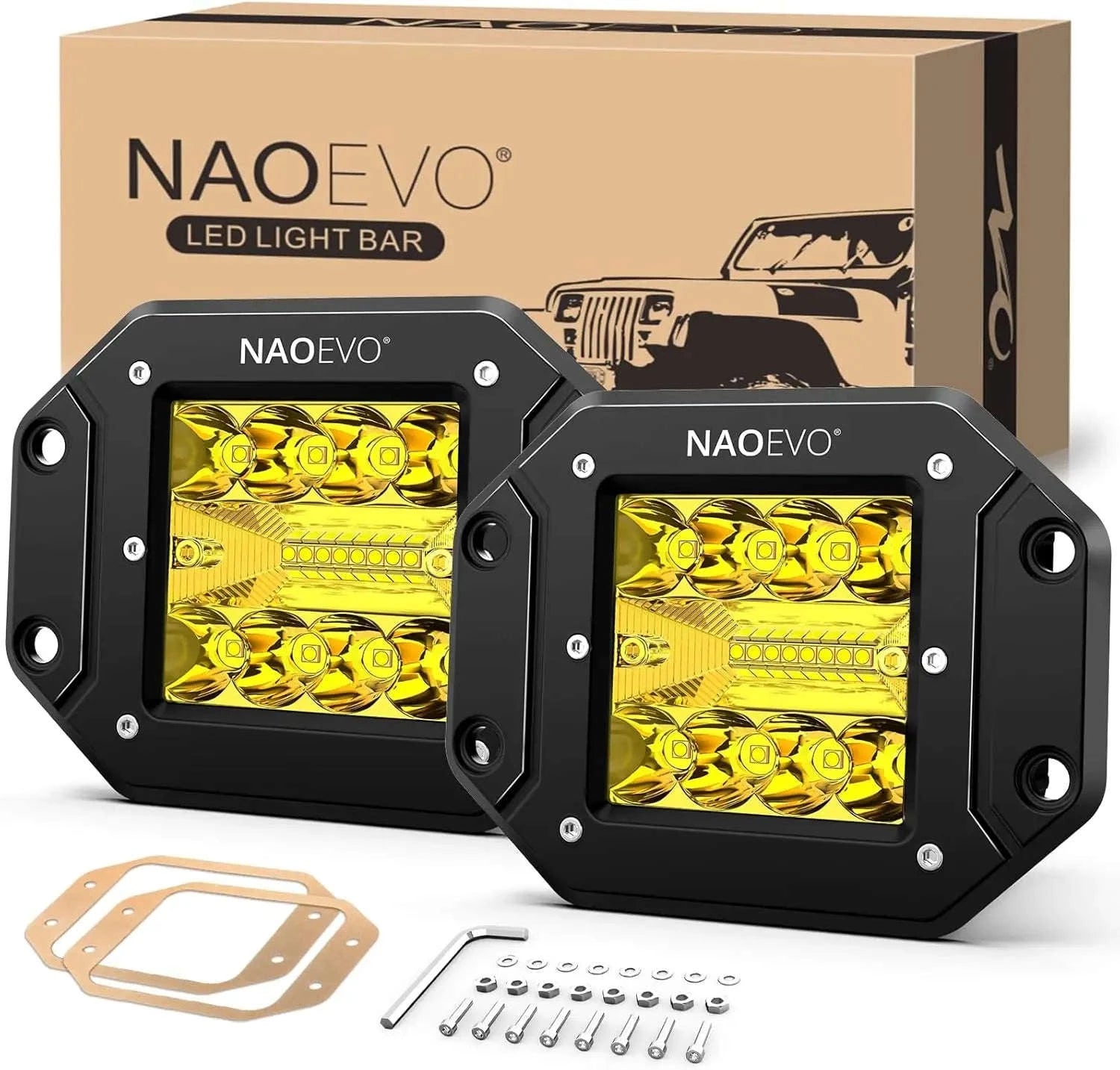 5 Inch Flush Mount LED Pods Lights 40W 4000LM Spot Flood Combo Work Light-YELLOW