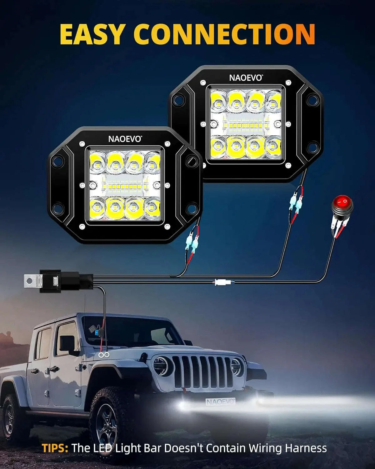 5 Inch Flush Mount LED Pods Lights 40W 4000LM Spot Flood Combo Work Light-YELLOW