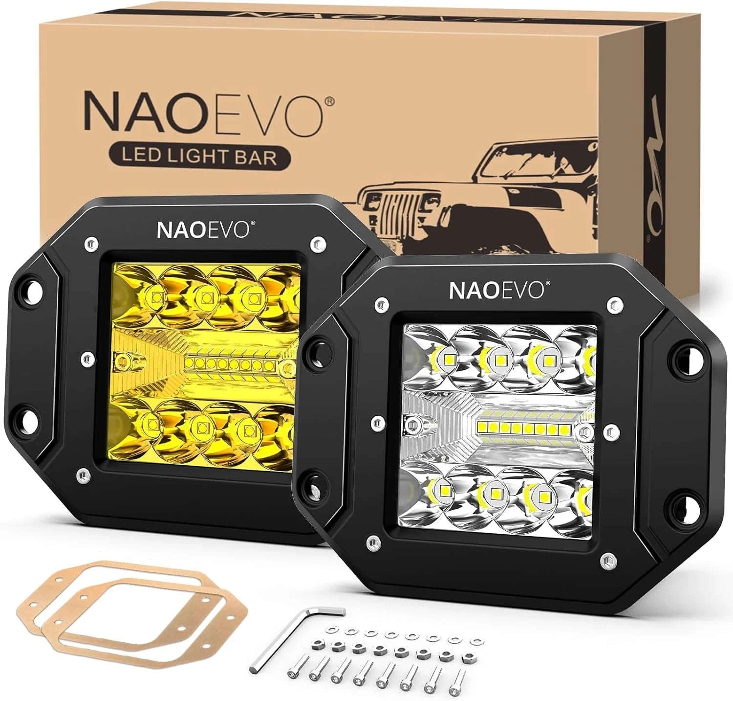 5 Inch Flush Mount LED Pods Lights 40W 4000LM Spot Flood Combo Work Light-YELLOW