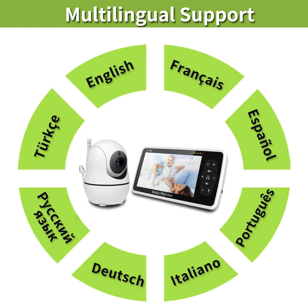 5 Inch HD Video Baby Monitor with 4X Zoom-UK Plug