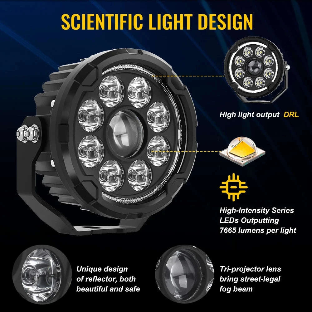 5-Inch LED Driving Work Lights 12V-24V Pair-2PC Light with Wire